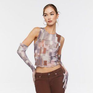 💥3/$15💥 NWT Forever 21 Womens Abstract Mesh Crop Top & Gloves Set - Size Small